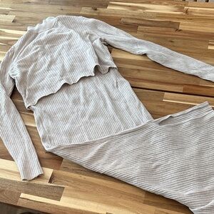 Sonoma Cream Ribbed Knit Maternity and Nursing Midi Dress